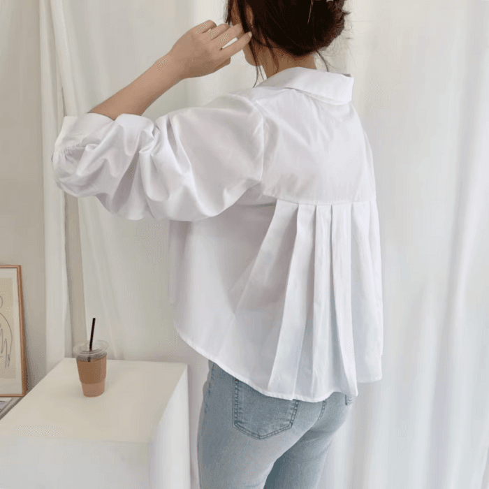 骨格ストレートバックプリーツシャツトップス