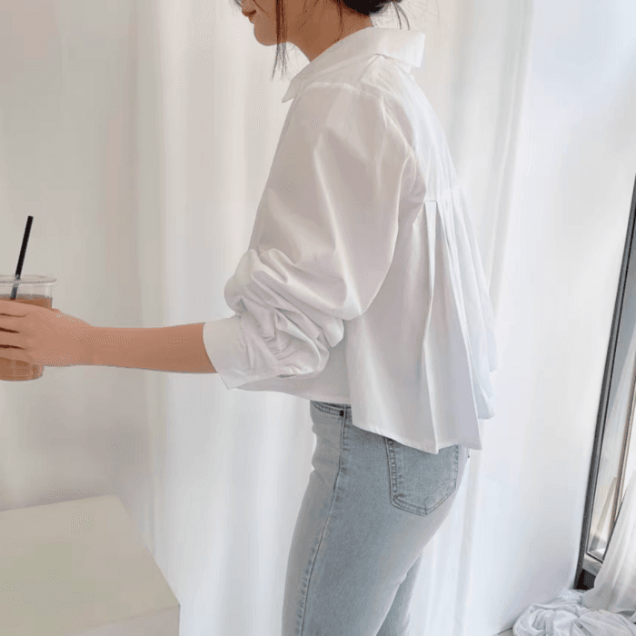 骨格ストレートバックプリーツシャツトップス