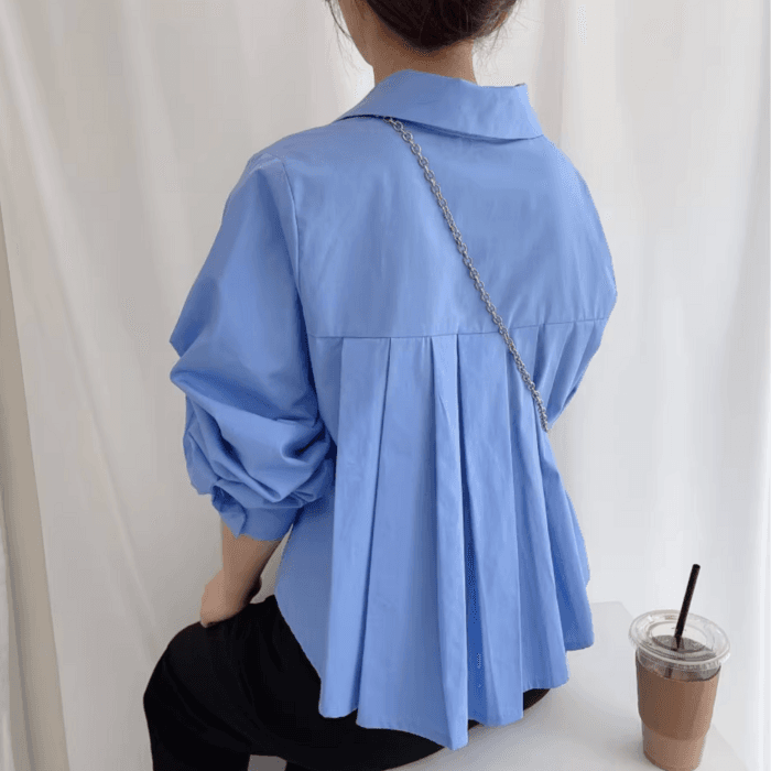 骨格ストレートバックプリーツシャツトップス