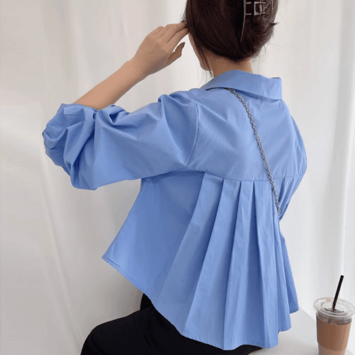 骨格ストレートバックプリーツシャツトップス