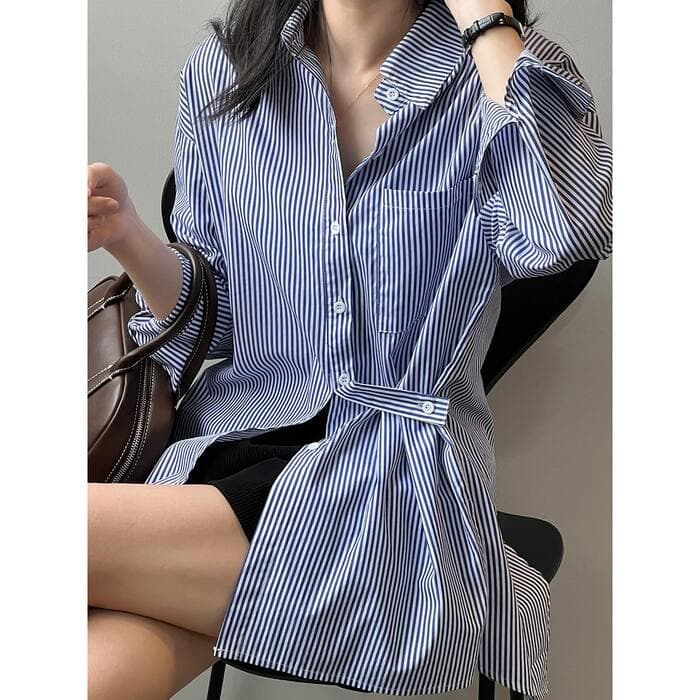 骨格ストレートフレンチニッチストライプシャツ