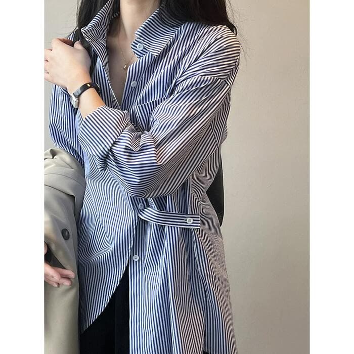骨格ストレートフレンチニッチストライプシャツ