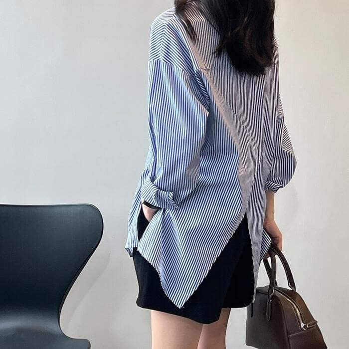 骨格ストレートフレンチニッチストライプシャツ