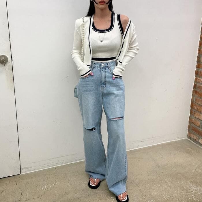 骨格ストレートカットライトデニムパンツ