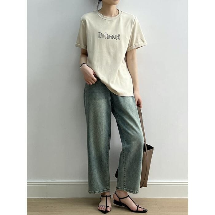 骨格ストレートレター半袖 T シャツ
