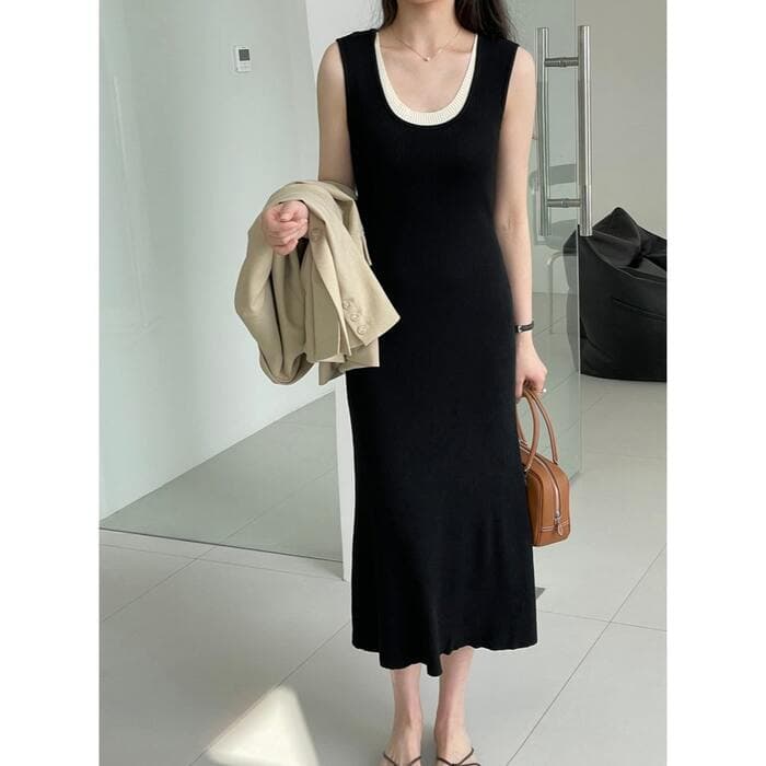 骨格ストレートフレンチレトロタイトワンピース