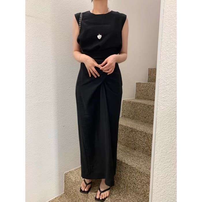 骨格ストレートデザインニッチロングワンピース