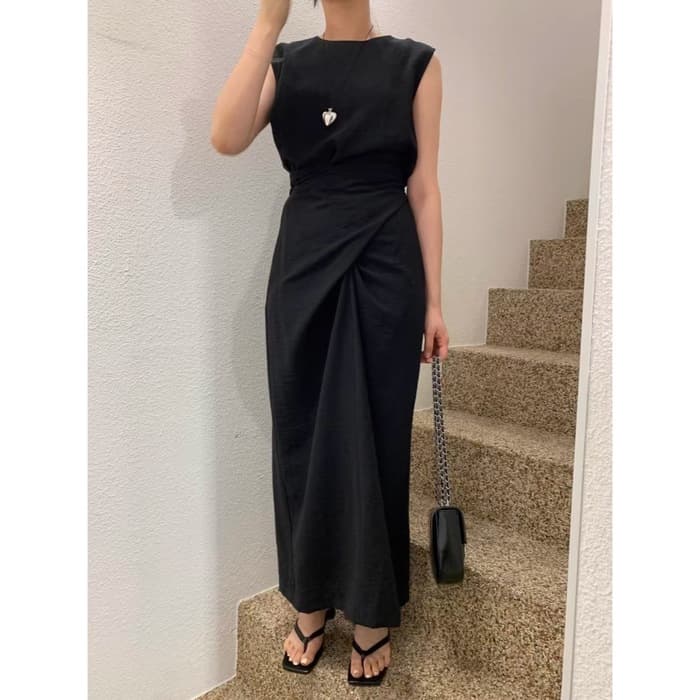 骨格ストレートデザインニッチロングワンピース