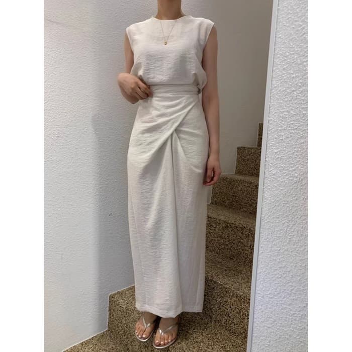 骨格ストレートデザインニッチロングワンピース