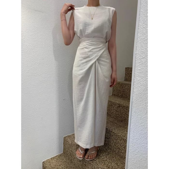 骨格ストレートデザインニッチロングワンピース