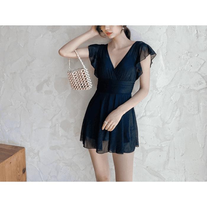 骨格ストレートカシュクールワンピース水着