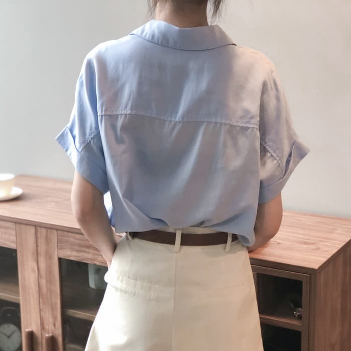 骨格ストレートテンセルリネン半袖シャツ