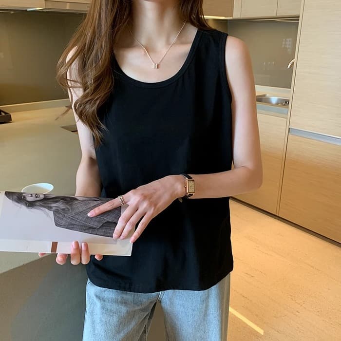 骨格ストレートピュアコットンタンクトップ
