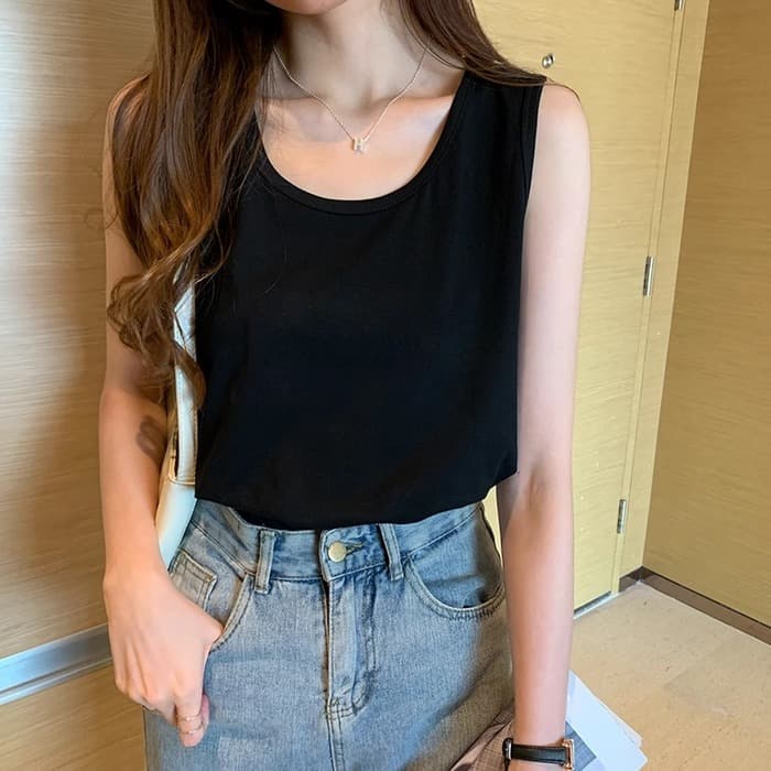 骨格ストレートピュアコットンタンクトップ