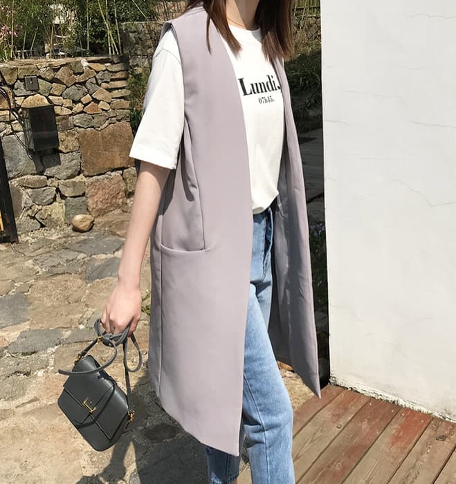 骨格ストレートシンプルスリットジレ