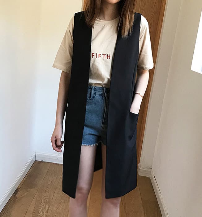 骨格ストレートシンプルスリットジレ