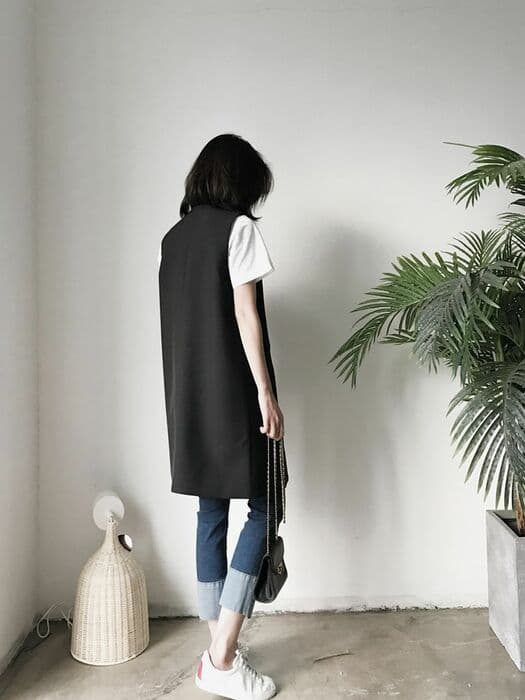 骨格ストレートシンプルスリットジレ
