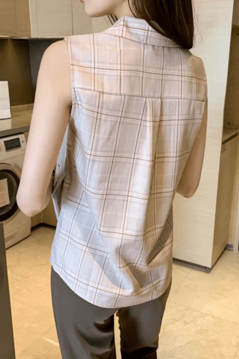 骨格ストレートチェック柄ノースリーブシャツ