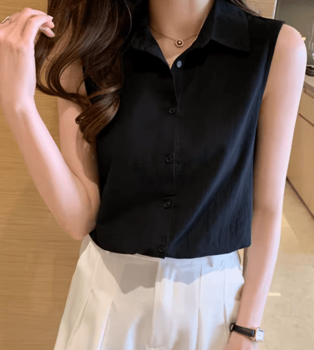 骨格ストレートノースリーブシフォンシャツ
