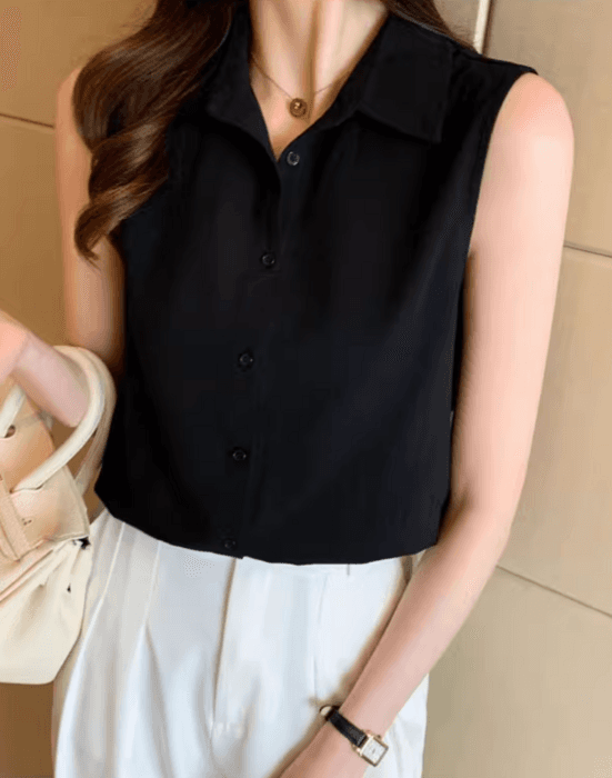 骨格ストレートノースリーブシフォンシャツ