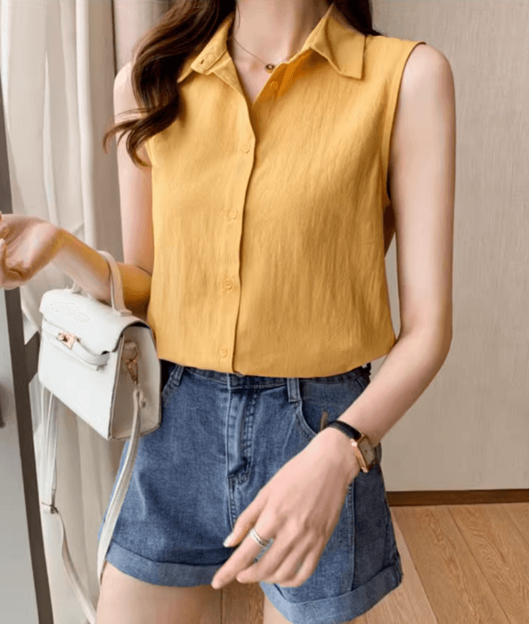 骨格ストレートノースリーブシフォンシャツ