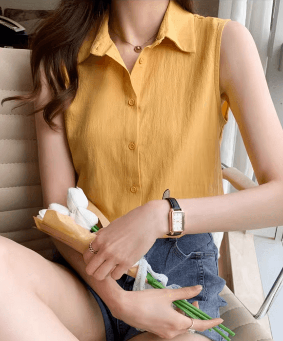骨格ストレートノースリーブシフォンシャツ