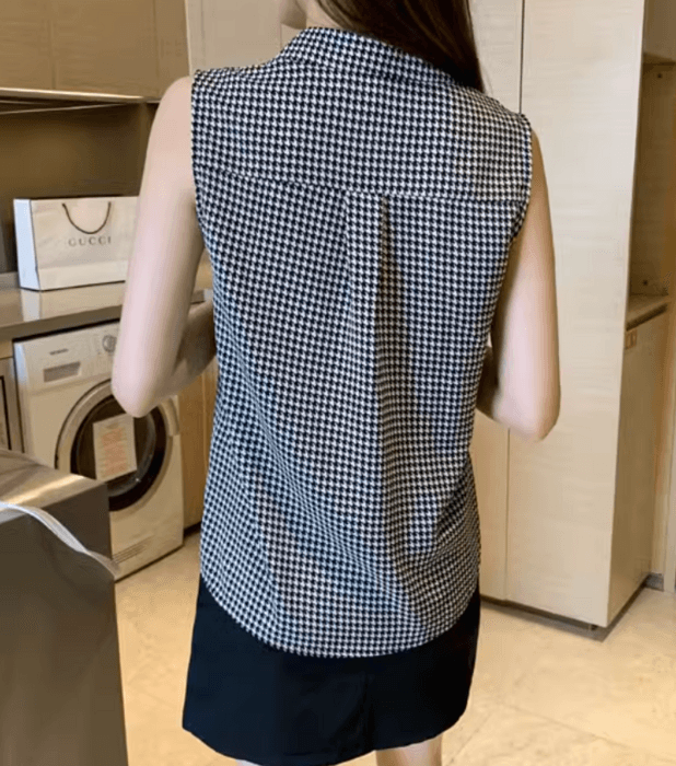 骨格ストレート千鳥柄ノースリーブシャツ