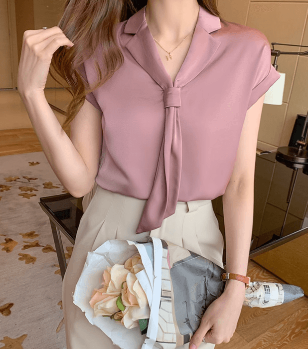 骨格ストレートボウタイブラウス