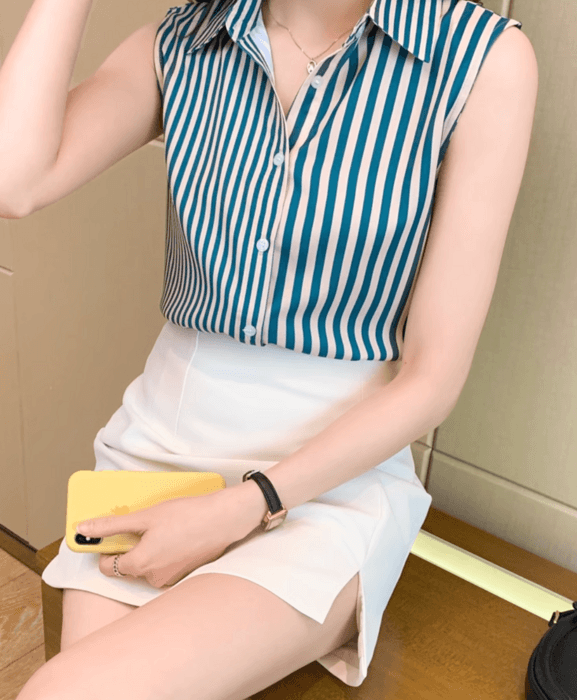 骨格ストレートストライプノースリーブシャツ