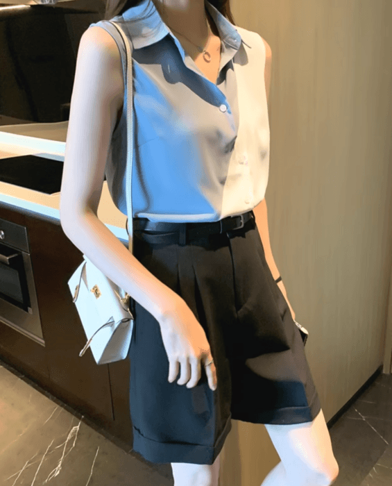 骨格ストレートバイカラーノースリーブシャツ