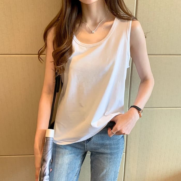 骨格ストレートピュアコットンタンクトップ