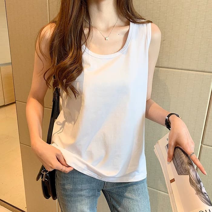 骨格ストレートピュアコットンタンクトップ