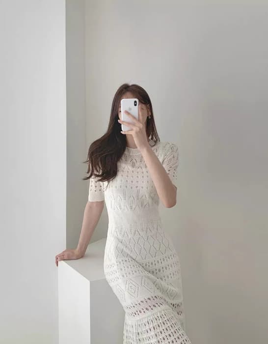 骨格ストレートサマーニットワンピース