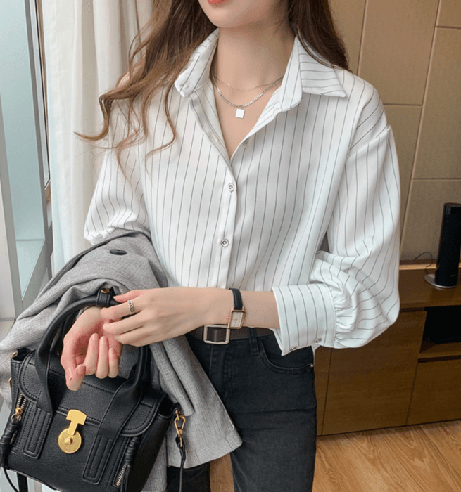 骨格ストレートストライプブラウストップス
