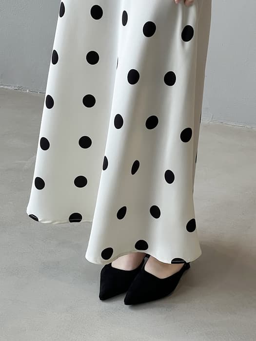 骨格ストレートドット柄ロングフレアスカート