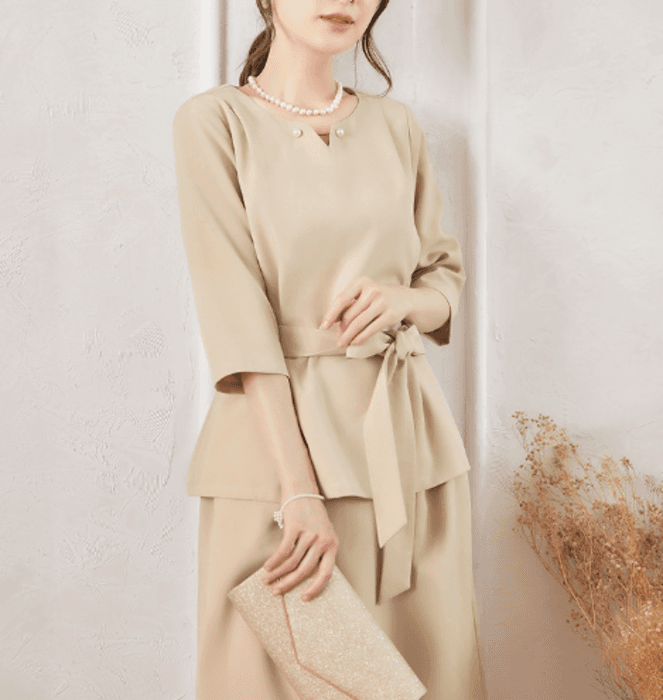 骨格ストレートパールネックストレートラインドレス