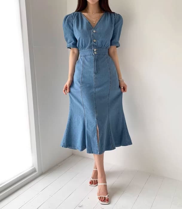 骨格ストレートデニムマーメイドワンピース