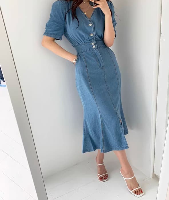 骨格ストレートデニムマーメイドワンピース