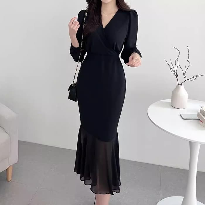骨格ストレートカシュクールマーメイドロングワンピース
