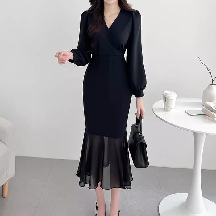 骨格ストレートカシュクールマーメイドロングワンピース