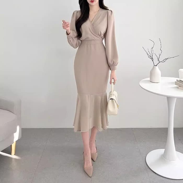 骨格ストレートカシュクールマーメイドロングワンピース