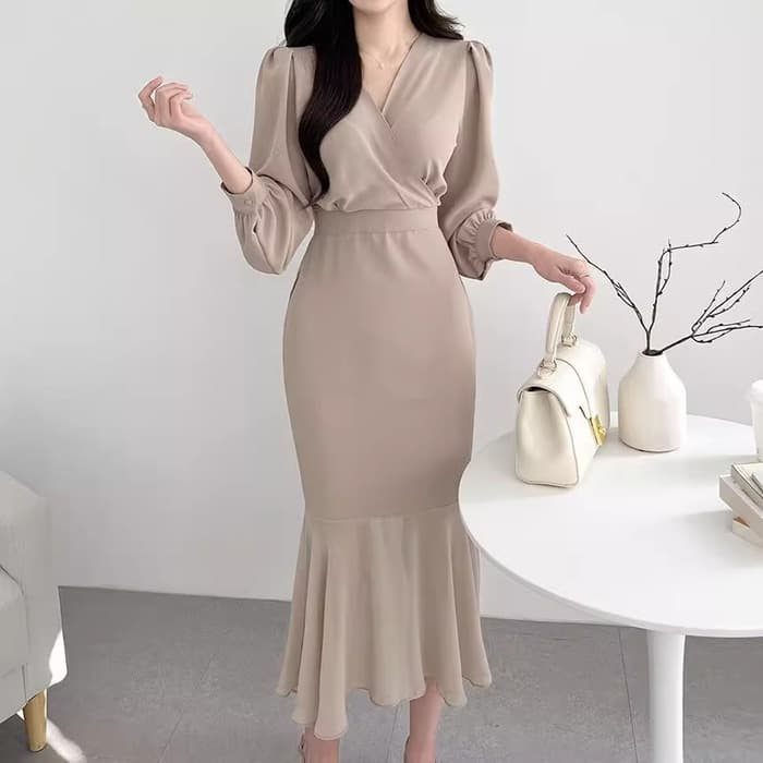 骨格ストレートカシュクールマーメイドロングワンピース