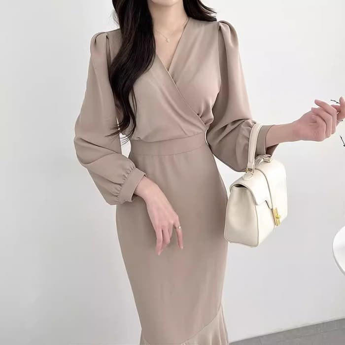 骨格ストレートカシュクールマーメイドロングワンピース
