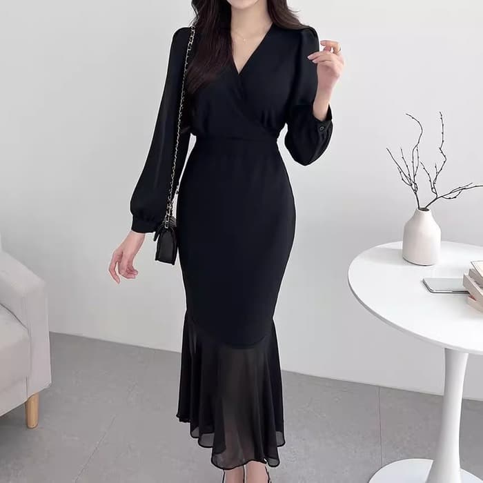 骨格ストレートカシュクールマーメイドロングワンピース