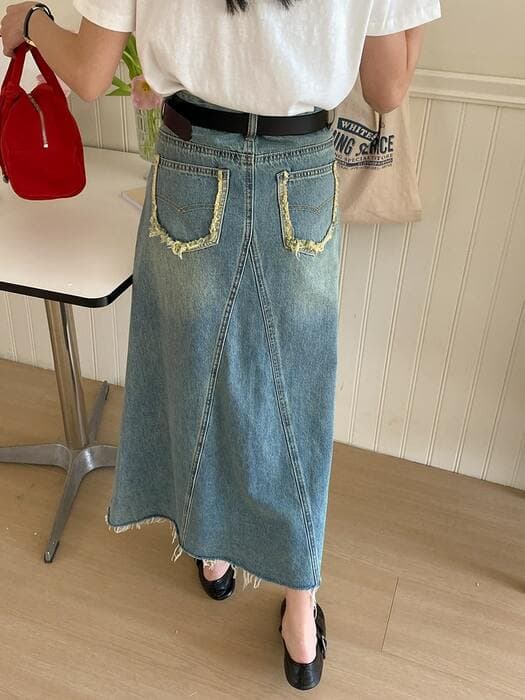 骨格ストレートAラインデニムスカート