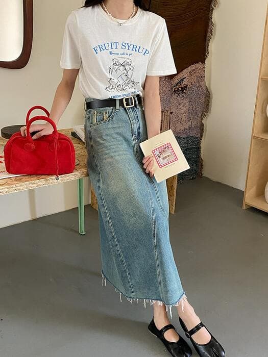 骨格ストレートAラインデニムスカート