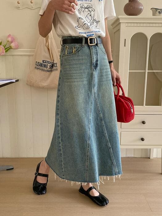 骨格ストレートAラインデニムスカート