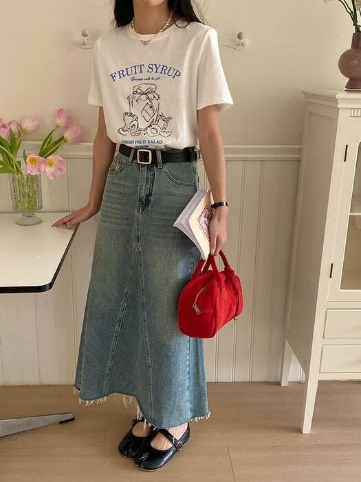 骨格ストレートAラインデニムスカート
