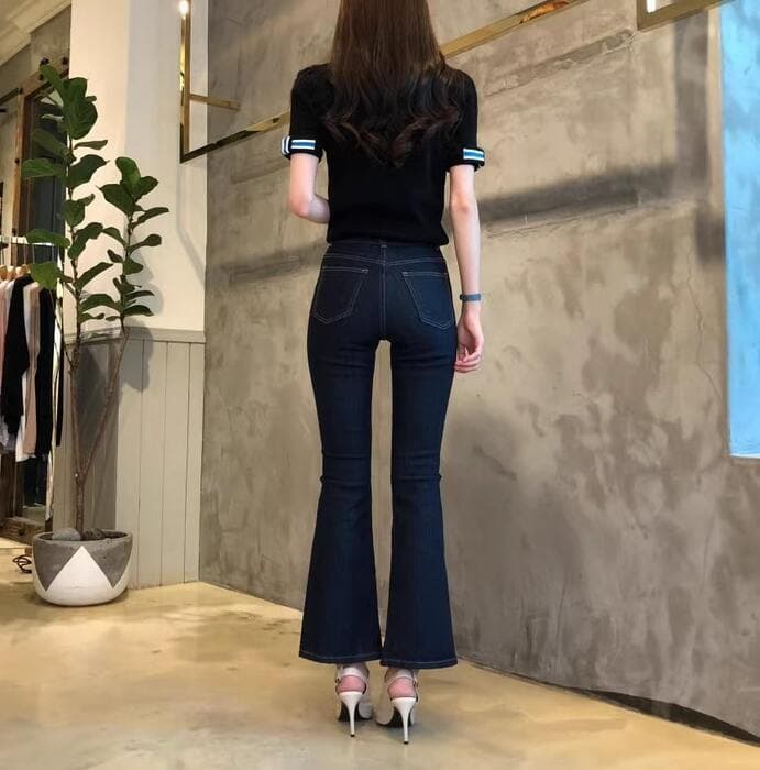 骨格ストレートコントラストカラー半袖ニット