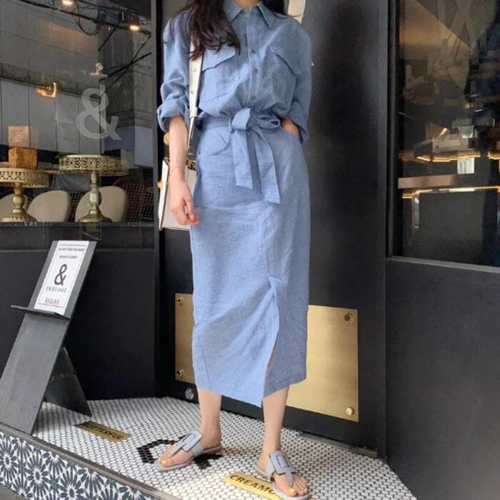 骨格ストレートストラップウエストワンピース